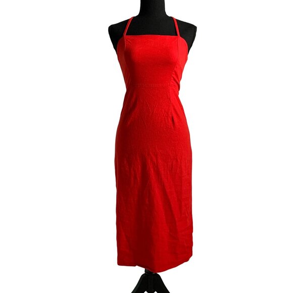 Wild Fable Juniors Teens Red Halter Neck Midi Dress Lace-Up Back & Bodycon Fit - Picture 2 of 15